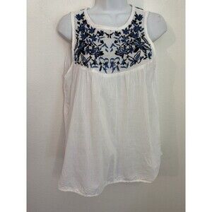 Earthbound Trading Co Blouse Size XL Flowy Boho Kimono Sleeveless Blue White EUC